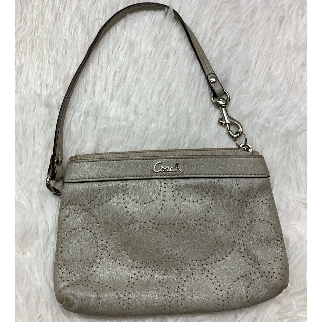 SALE COACH Silver Signature Wristlet