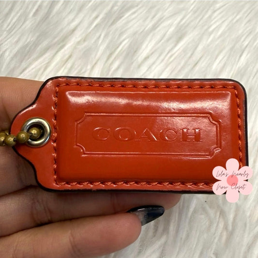 2" COACH Orange Patent Leather Fob Bag Charm Hang tag Hangtag