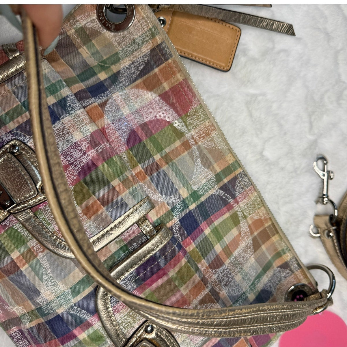 Coach M1169-19610 Poppy Madras Pastel Multi color Plaid Crossbody Bag