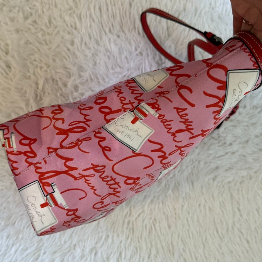 y2k Coach Vintage Red Patent Leather Perfume Print Tote