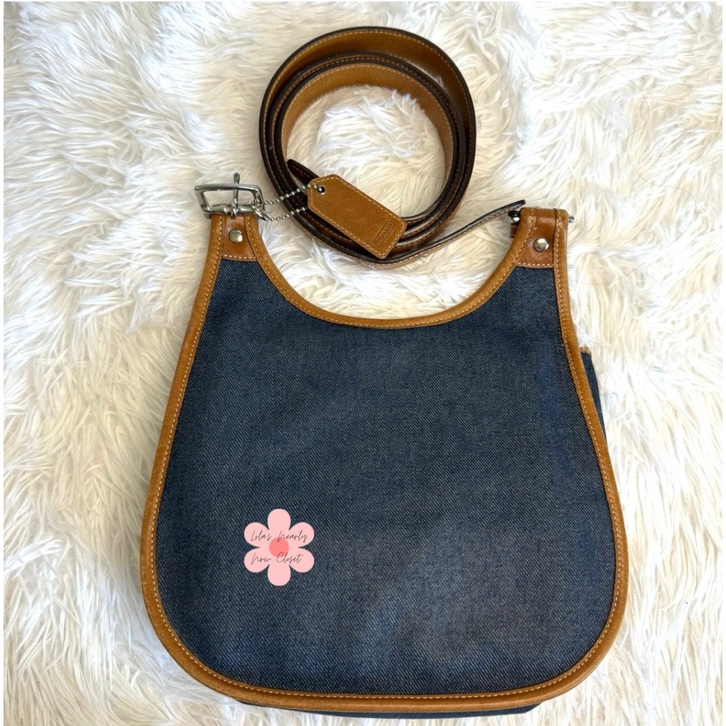 RARE y2k COACH Vintage Denim Suede Striped Crossbody  Shoulder Bag