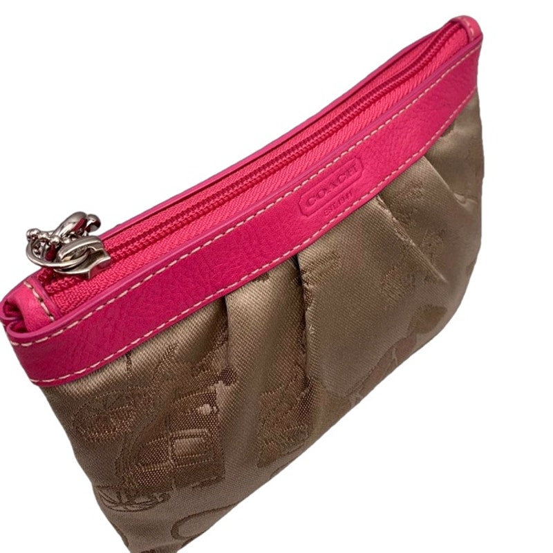 COACH Pink Brown Signature Canvas Wristlet