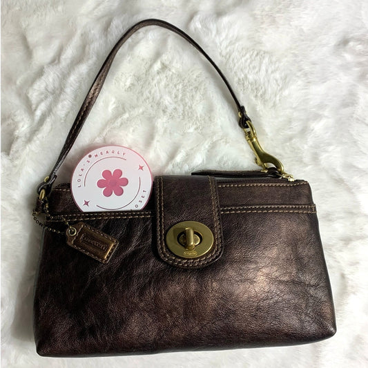 y2k COACH Bronze Turnlock Wristlet