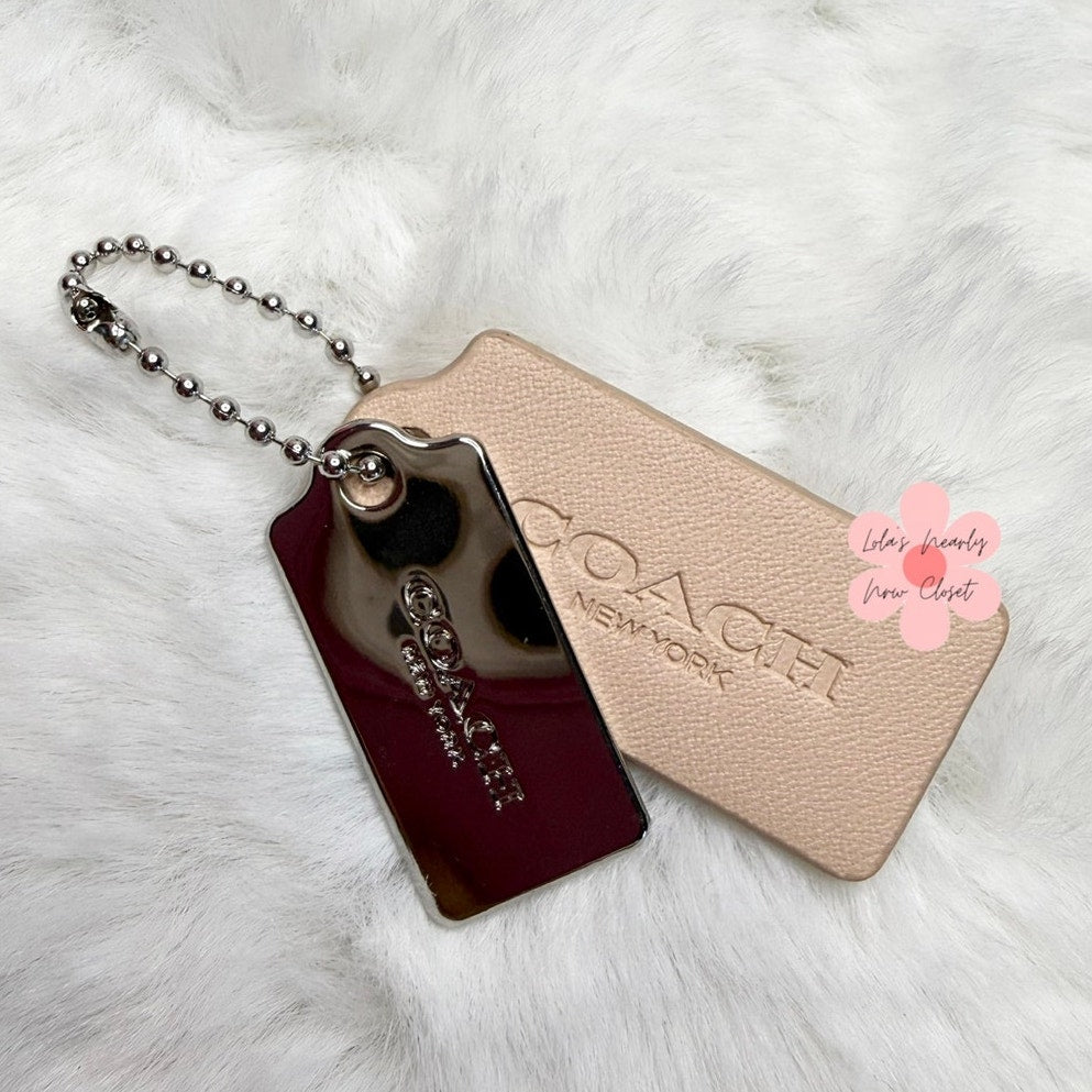 1.5" COACH Cream Silver Hang Tag Key Fob Bag Charm Set