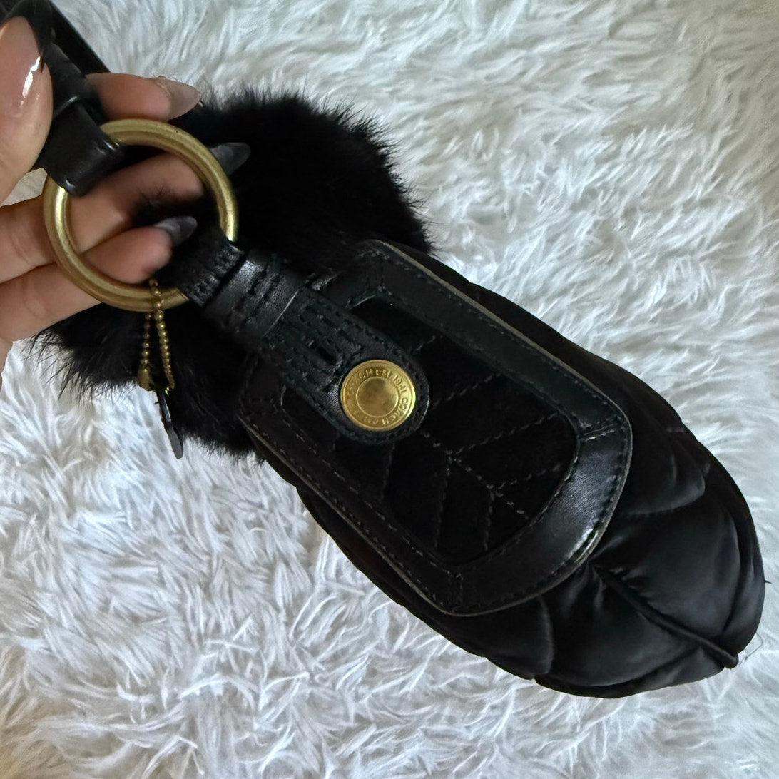 Vintage COACH y2k 3586 Limited EDITION Quilted Rabbit Fur Satin Shoulder Bag