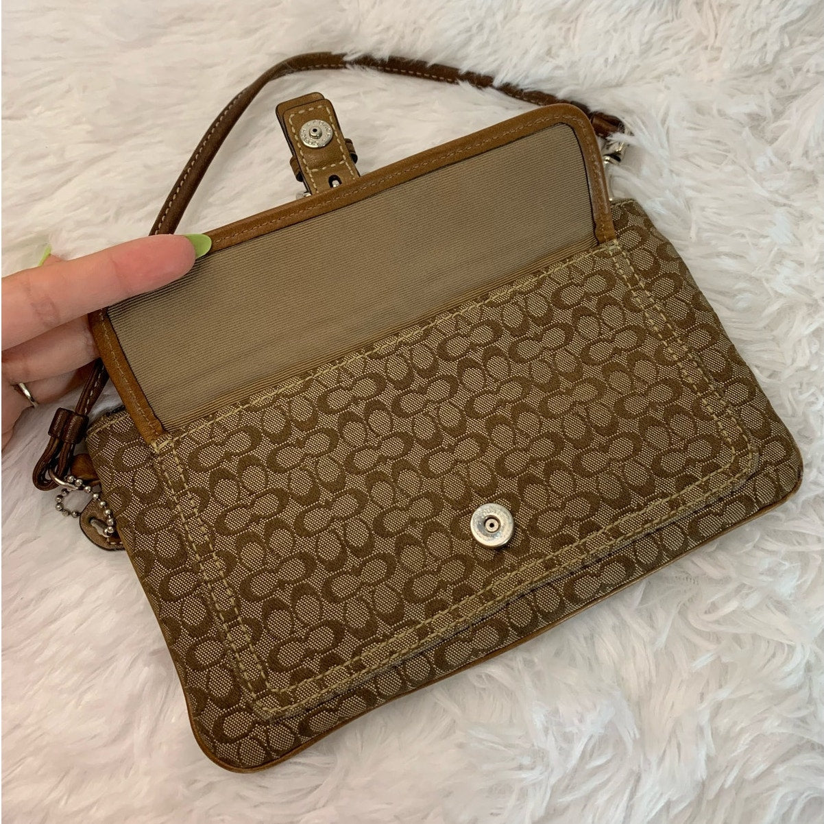 y2k COACH Brown Signature Canvas Wristlet