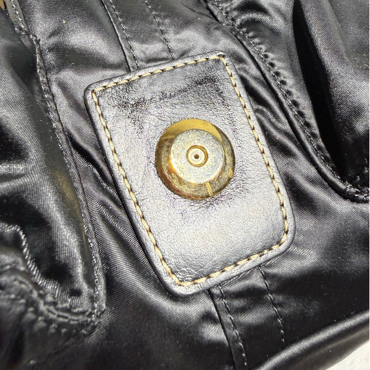 y2k COACH Vintage Buckle Black Sateen Nylon Shoulder Hand bag