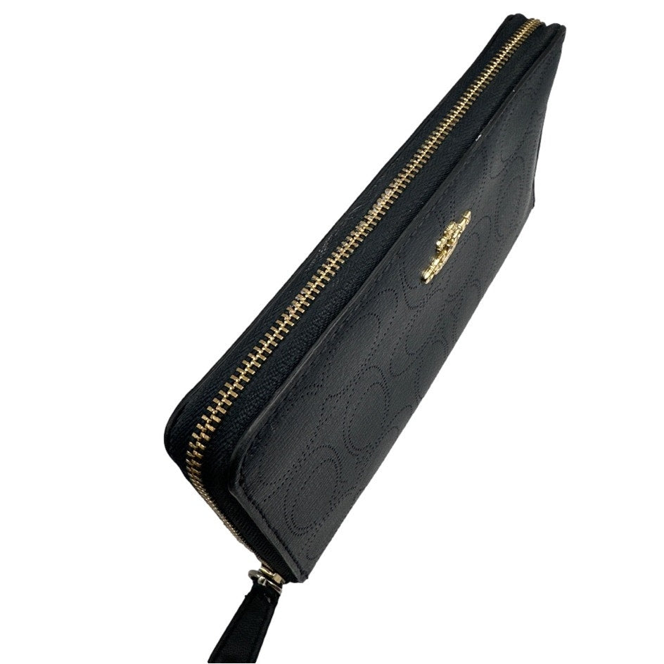 COACH Navy Blue Signature Dotted Zip Around Wallet