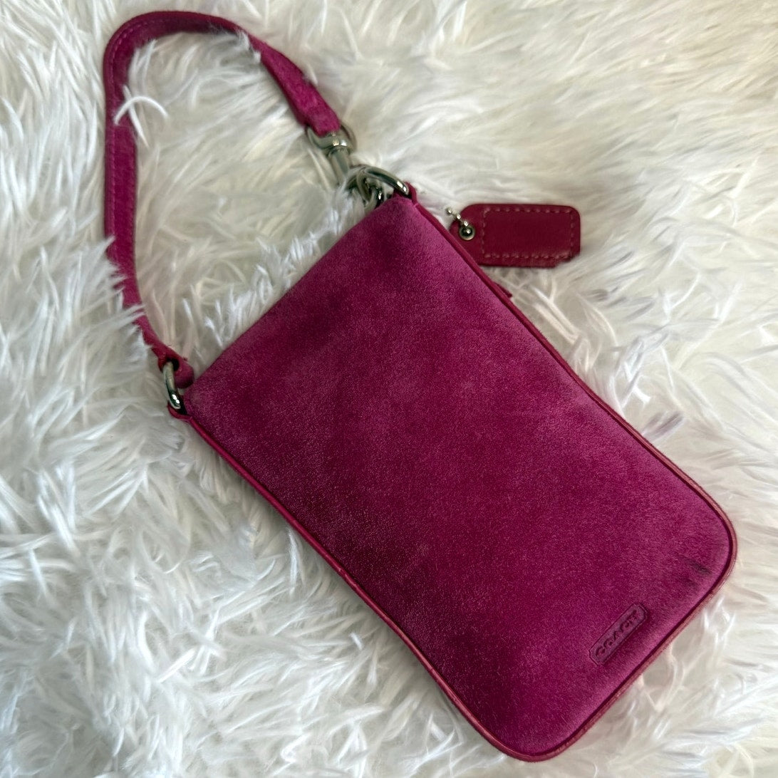 y2k COACH Vintage Pink Suede Turnlock Card Case / Holder Wristlet