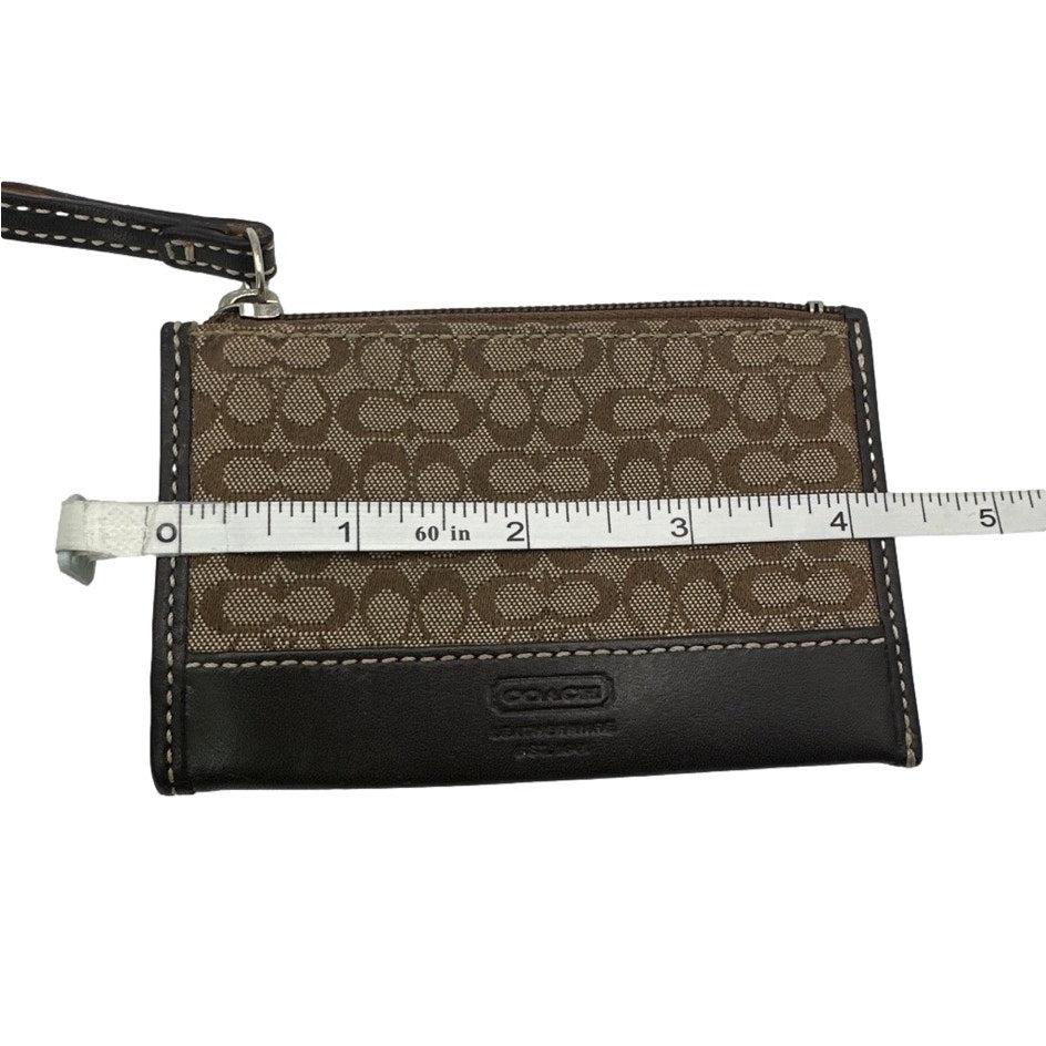 y2k COACH Brown Signature Canvas Cardholder Coin Purse with Keychain