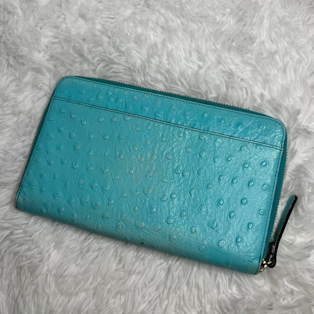 Kate Spade Turquoise Ostrich Embossed Zip-around Large Wallet