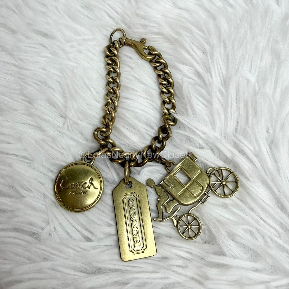 Vintage Coach Metal Horse and Carriage Bag Charm Keychain Key Fob