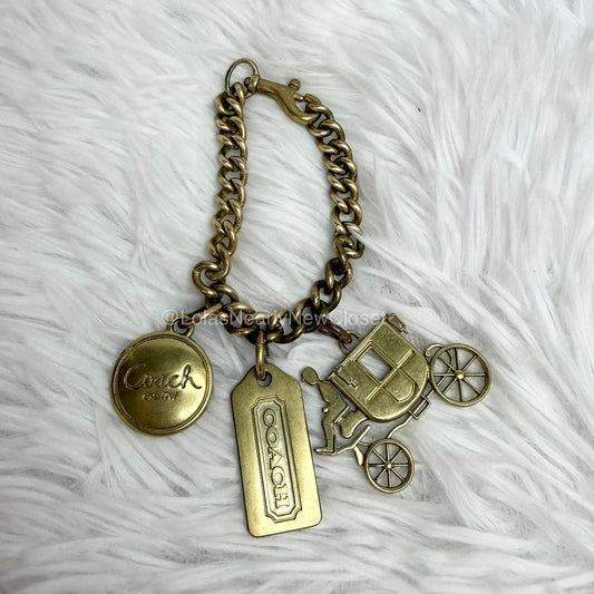 Vintage Coach Metal Horse and Carriage Bag Charm Keychain Key Fob