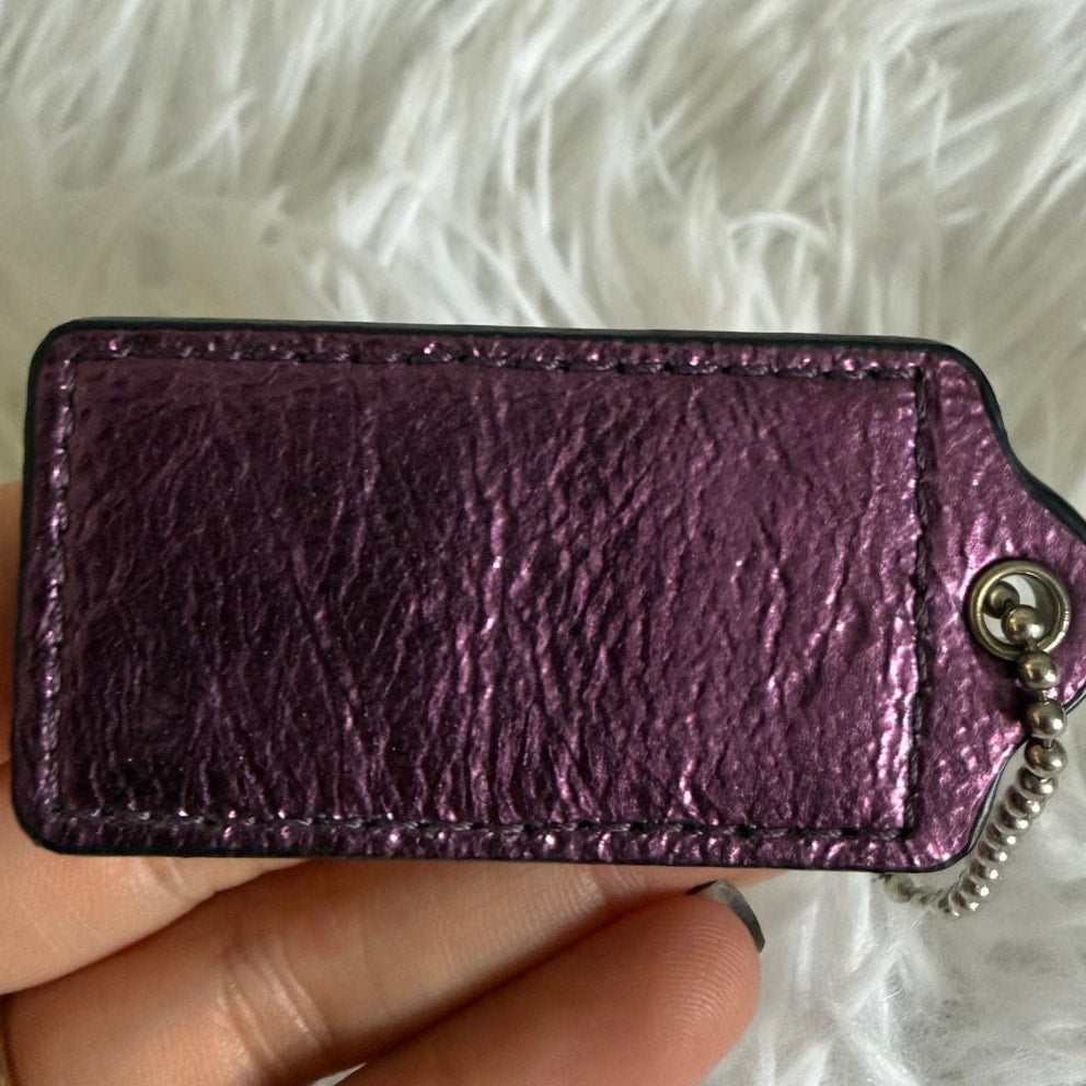 2"  COACH Purple Metallic Fob Bag Charm Hang tag Hangtag
