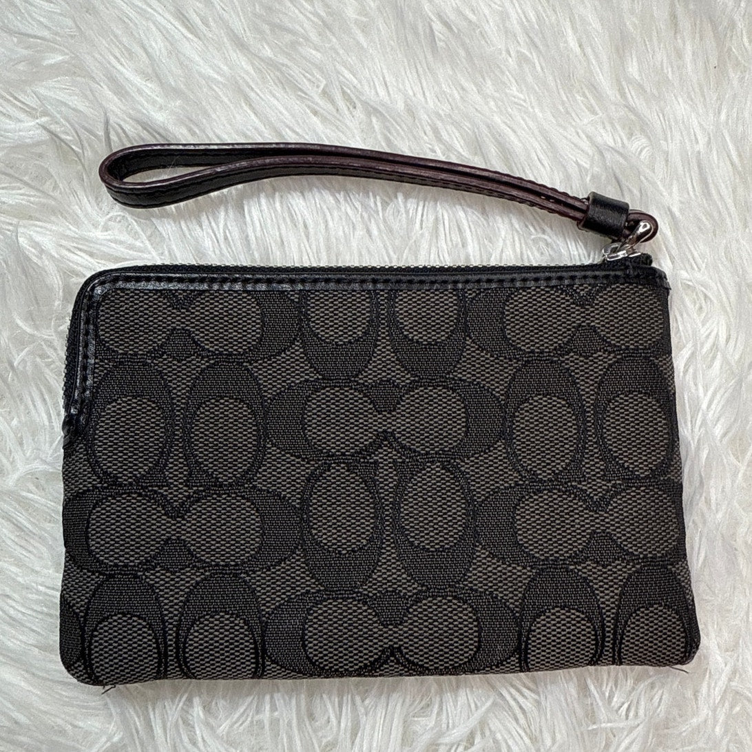 COACH Black Gray Signature Canvas Wristlet