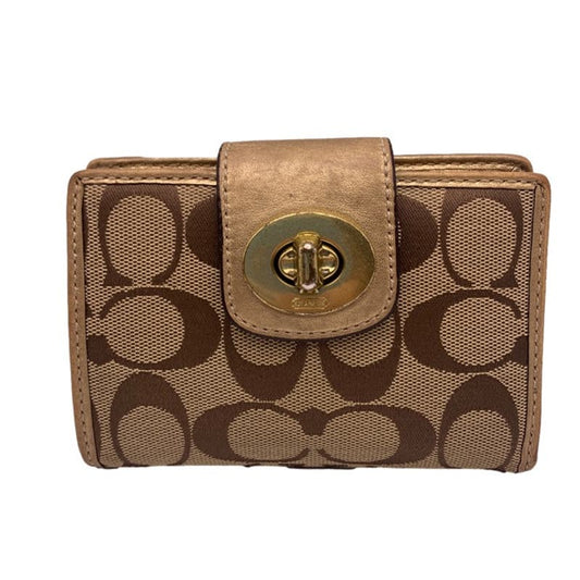 COACH Brown Gold Signature Canvas Medium Wallet