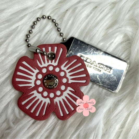 1.5" COACH Silver Tea Rose Flower Floral Bag Charm Hang Tag