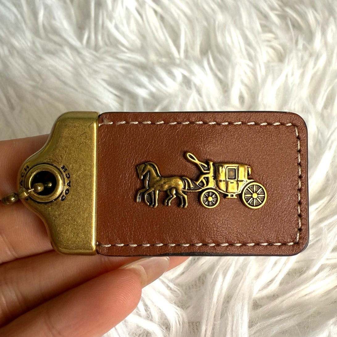 2" COACH 1941 Horse and Carriage Brown Saddle Fob Bag Charm Hang tag Hangtag