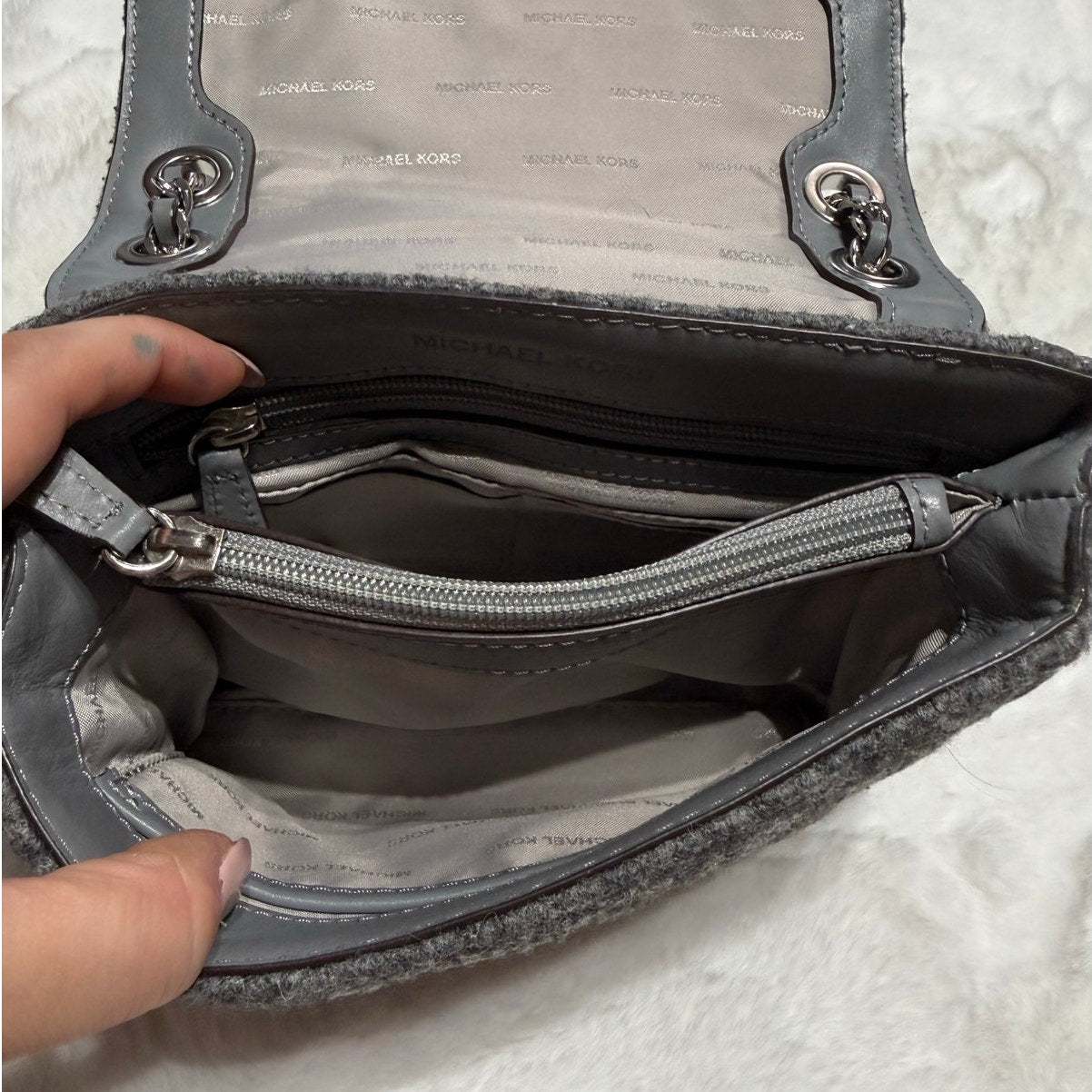 Michael Kors Pearl Studded Gray Shoulder Bag Crossbody