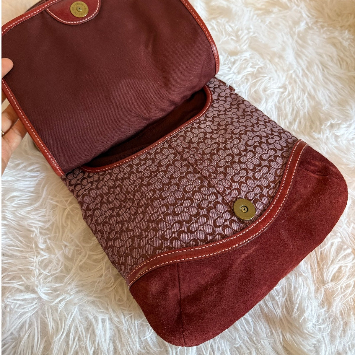 Vintage COACH y2k Red Soho Buckle Signature Suede Crossbody