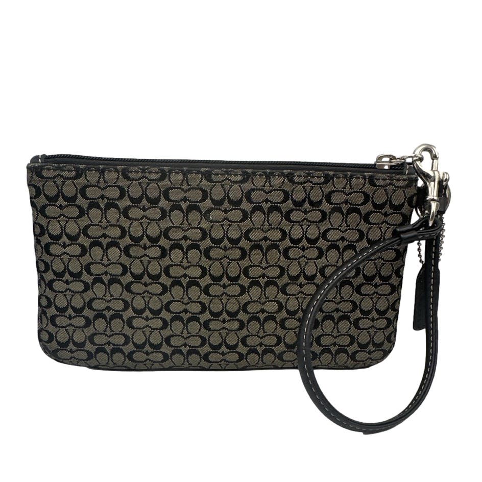 COACH Black and Gray Signature Canvas Wristlet