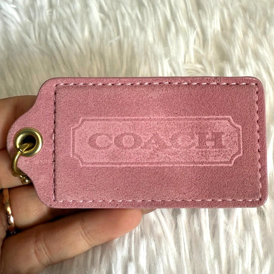 3" RARE COACH Pink Suede Fob Bag Charm Hang tag Hangtag