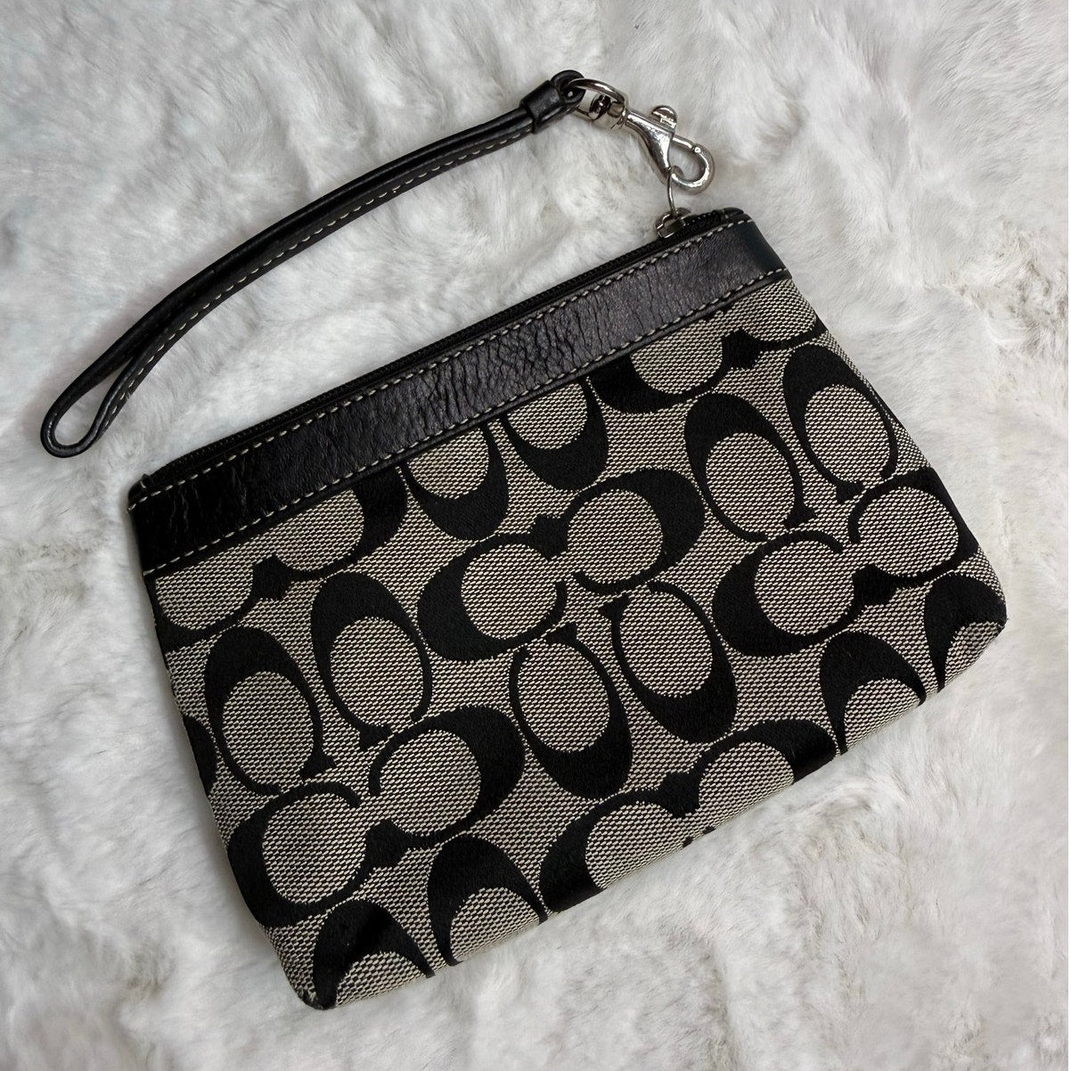COACH Black and Gray Signature Canvas Wristlet