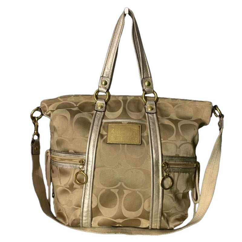 COACH Poppy Large Canvas Gold Tan Tote Shoulder Bag Crossbody