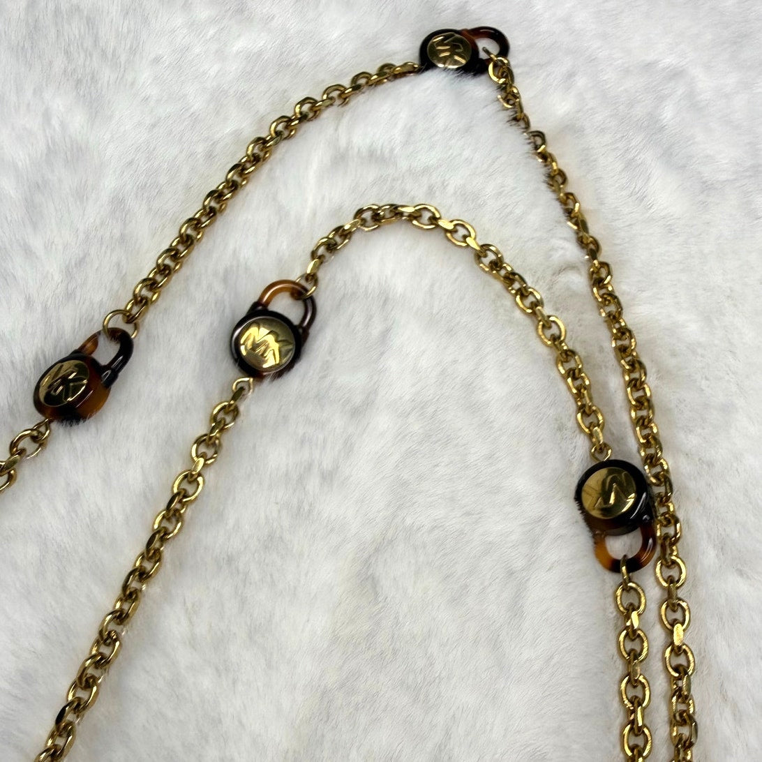 Michael Kors Gold Tone Long Logo Chain Necklace
