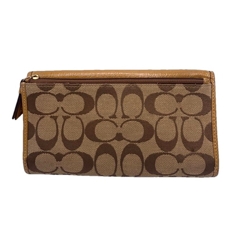 COACH Brown and Tan Signature Canvas Patent Leather Wallet