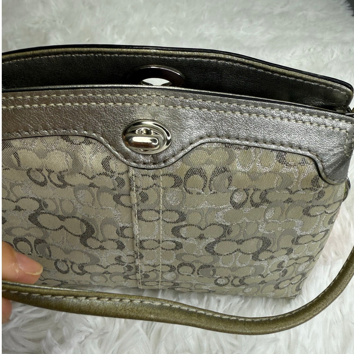 y2k COACH Silver Gray Signature Canvas Mini Purse / Wristlet