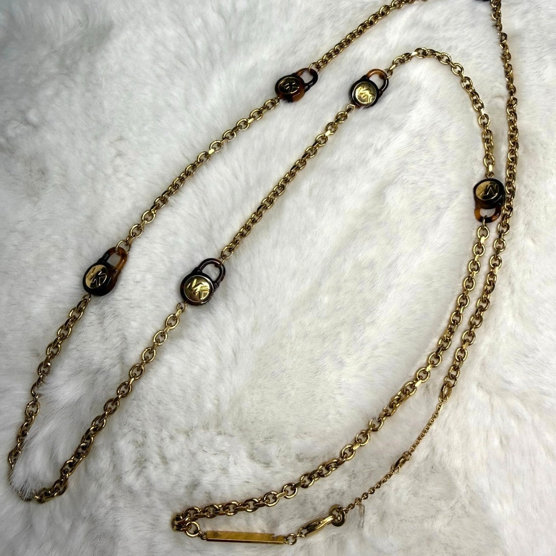 Michael Kors Gold Tone Long Logo Chain Necklace