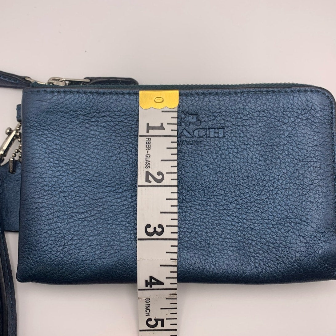 COACH Blue Double Zipper Around Wristlet