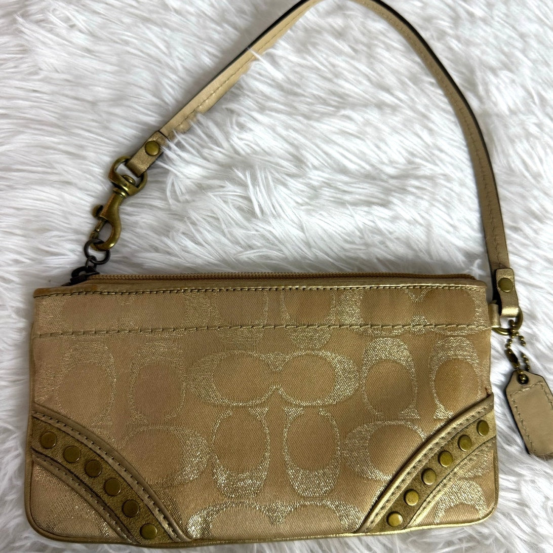 y2k COACH Tan Signature Canvas Suede Stud Wristlet