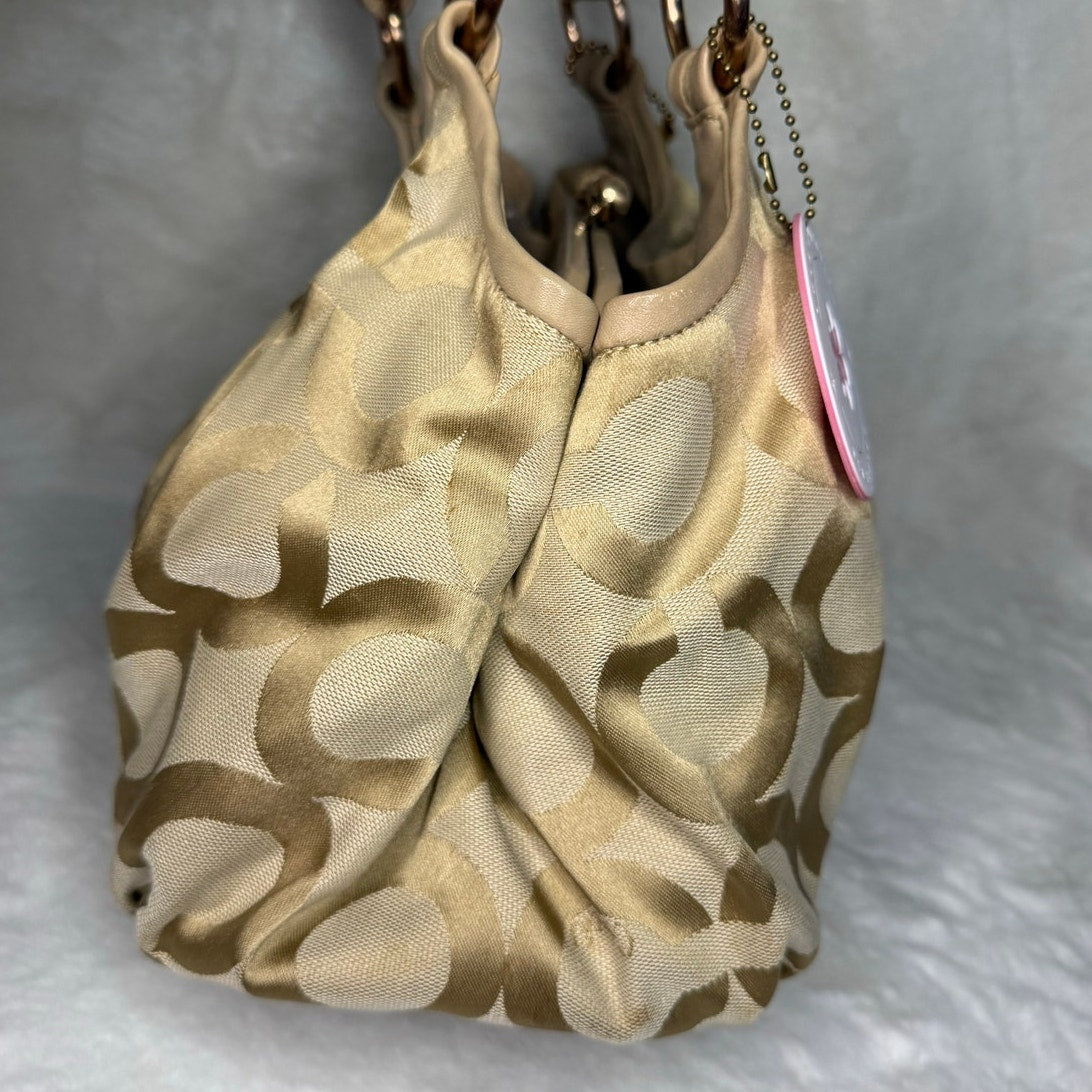 COACH Parker Hobo Handbag Kisslock Leather Canvas Bag Purse Shoulder Bag