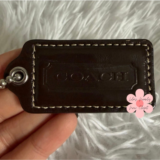 2" COACH Brown Patent Leather Fob Bag Charm Hang tag Hangtag