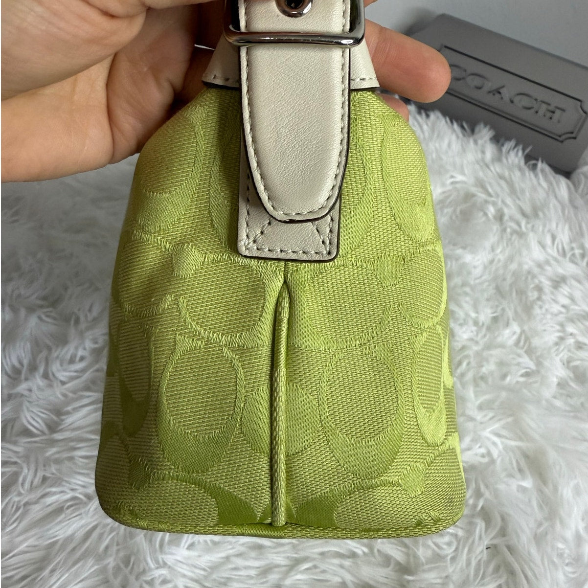 y2k Coach 2006 Vintage F06044 Lime Green Jacquard Shoulder Bag