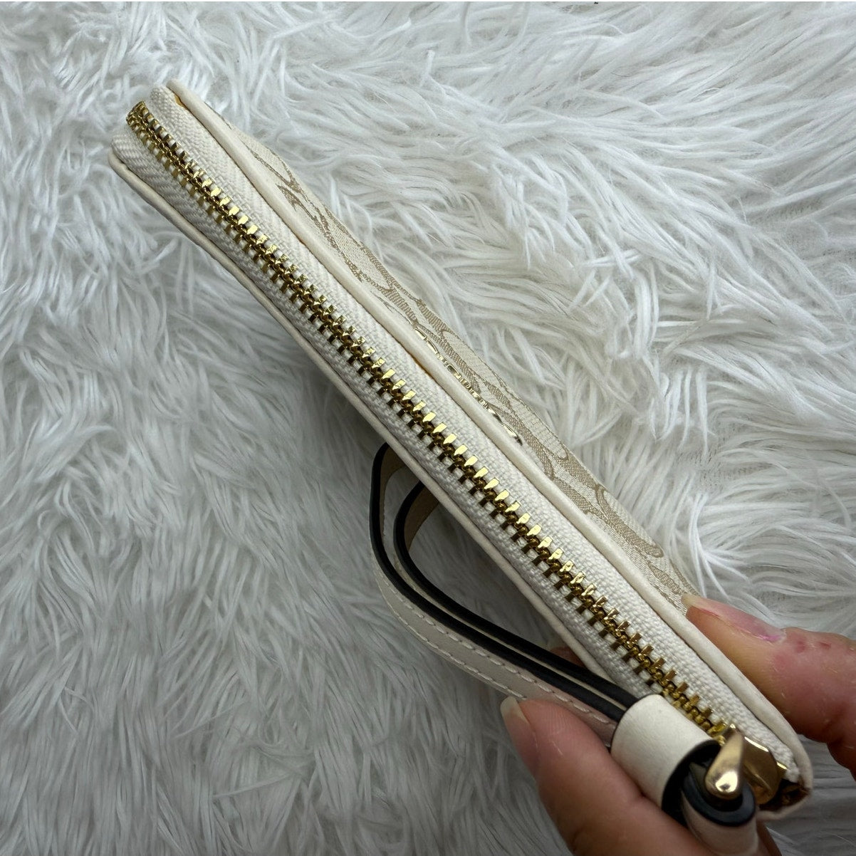 COACH Signature Khaki White Canvas Wristlet