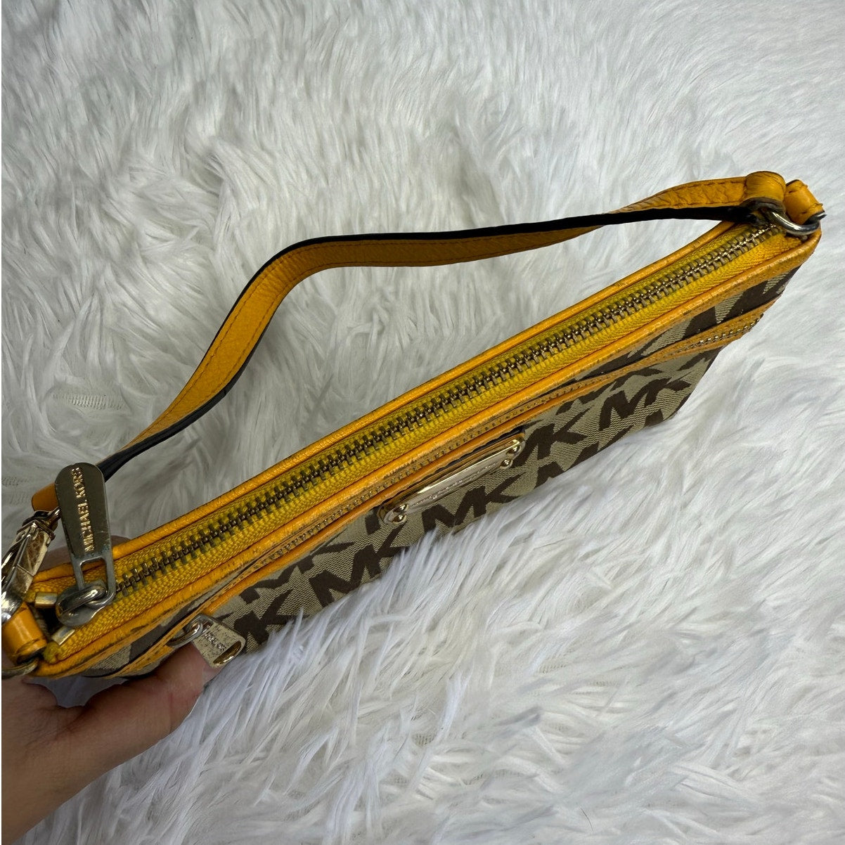 Michael Kors Brown Yellow Mini Purse Wristlet