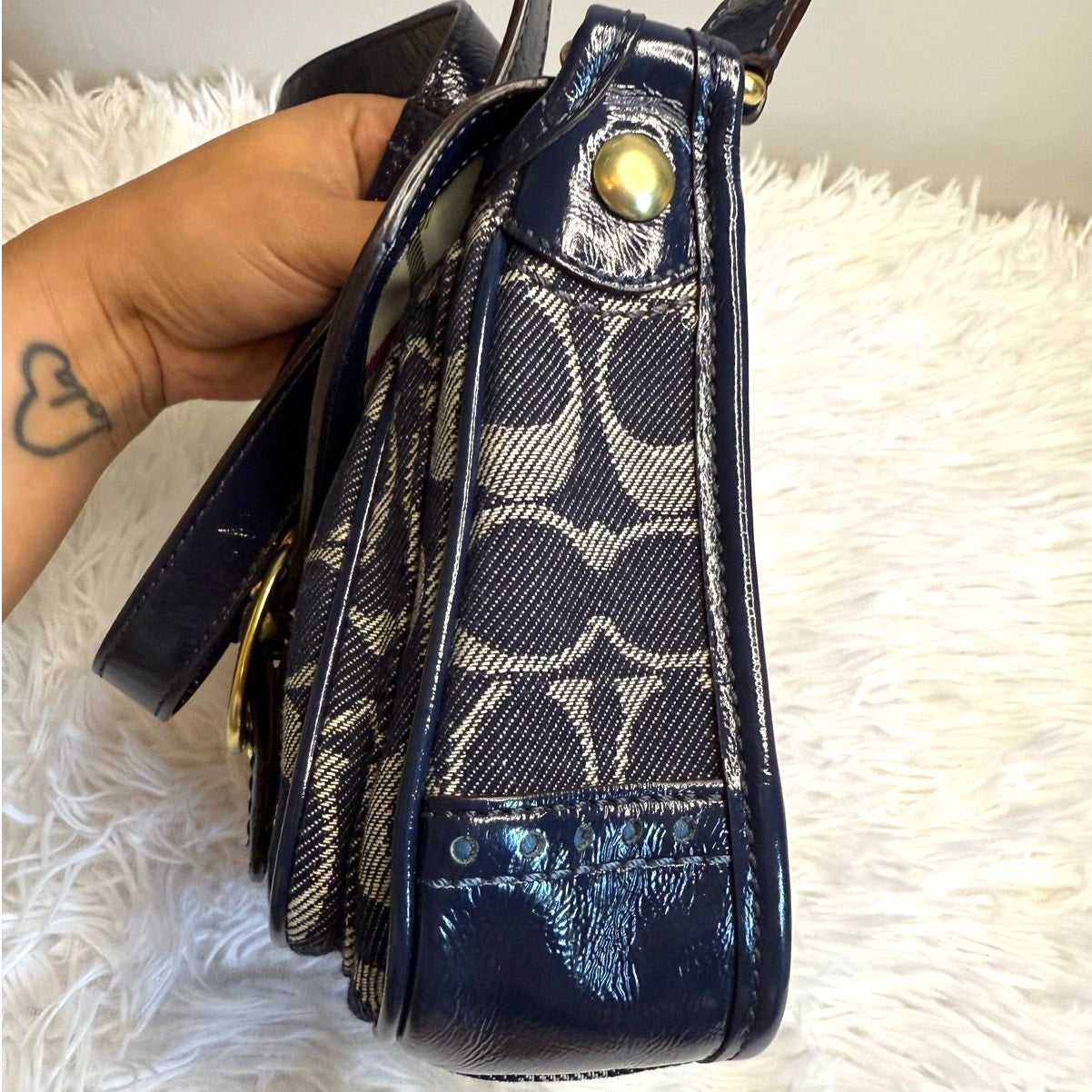 y2k COACH Denim Patent Leather Bleeker Crossbody