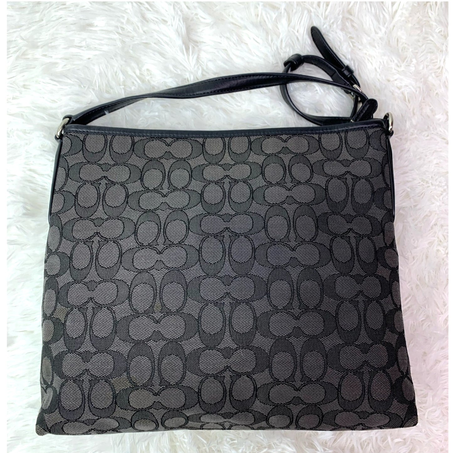 COACH Black and Gray Signature Jacquard Canvas Crossbody