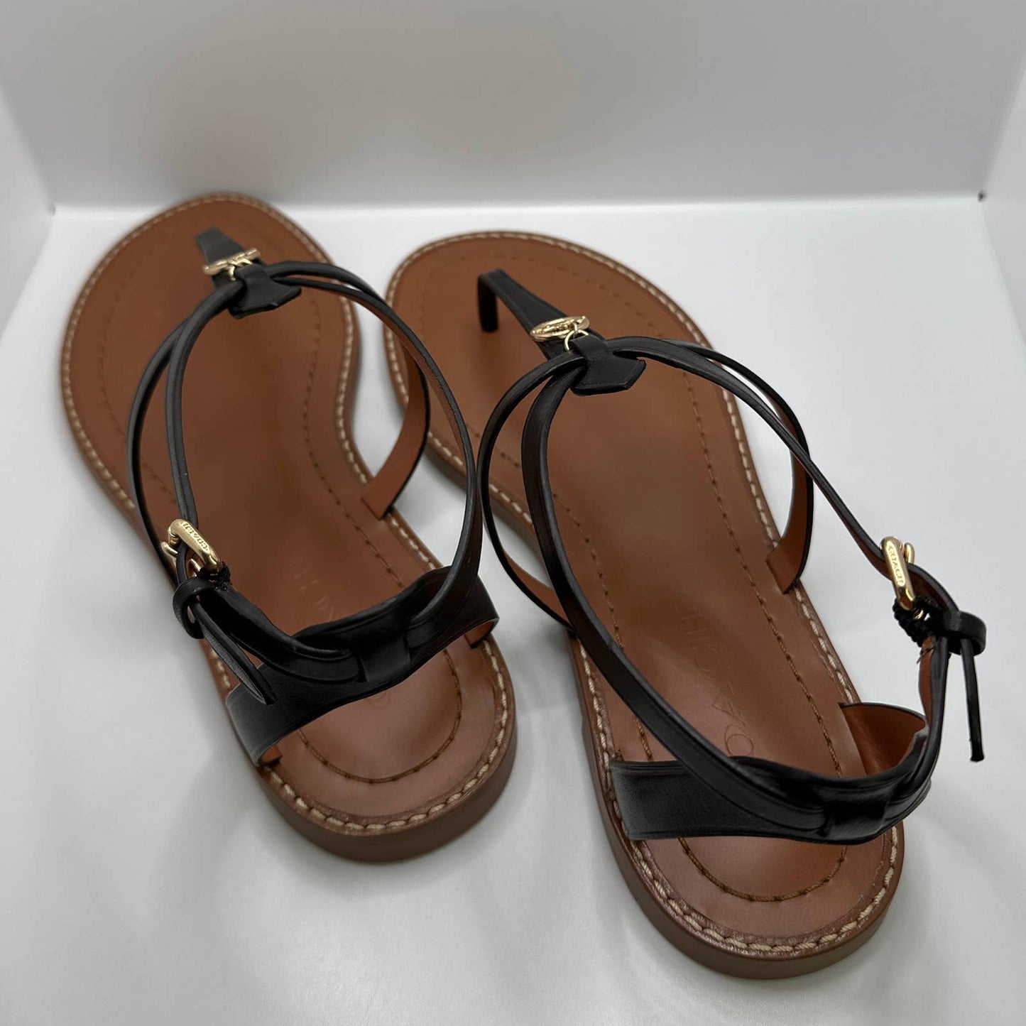 NIB COACH Shoulder Lydia Sandals Black Leather Size 6.5B