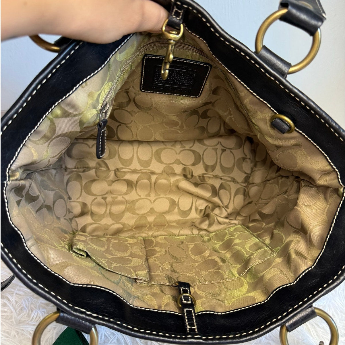 Vintage COACH y2k Black Natural Legacy Straw Tote Bag