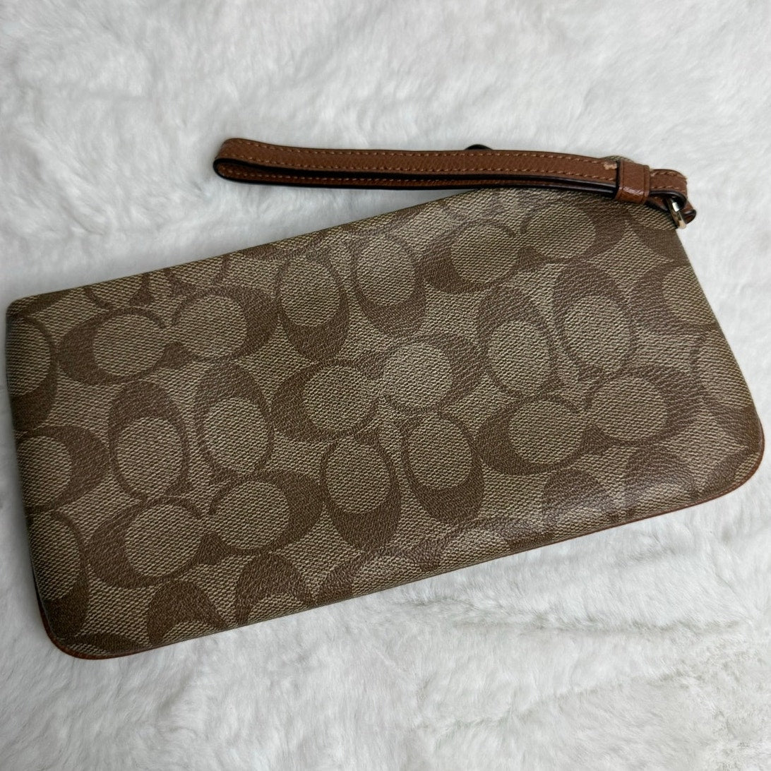 Coach F65748 Brown Signature Coated Canvas Wristlet