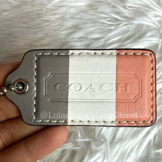3" COACH Gray White Peach Fob Bag Charm Hang tag Hangtag