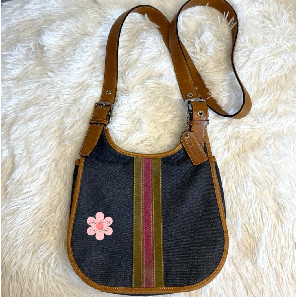 RARE y2k COACH Vintage Denim Suede Striped Crossbody  Shoulder Bag