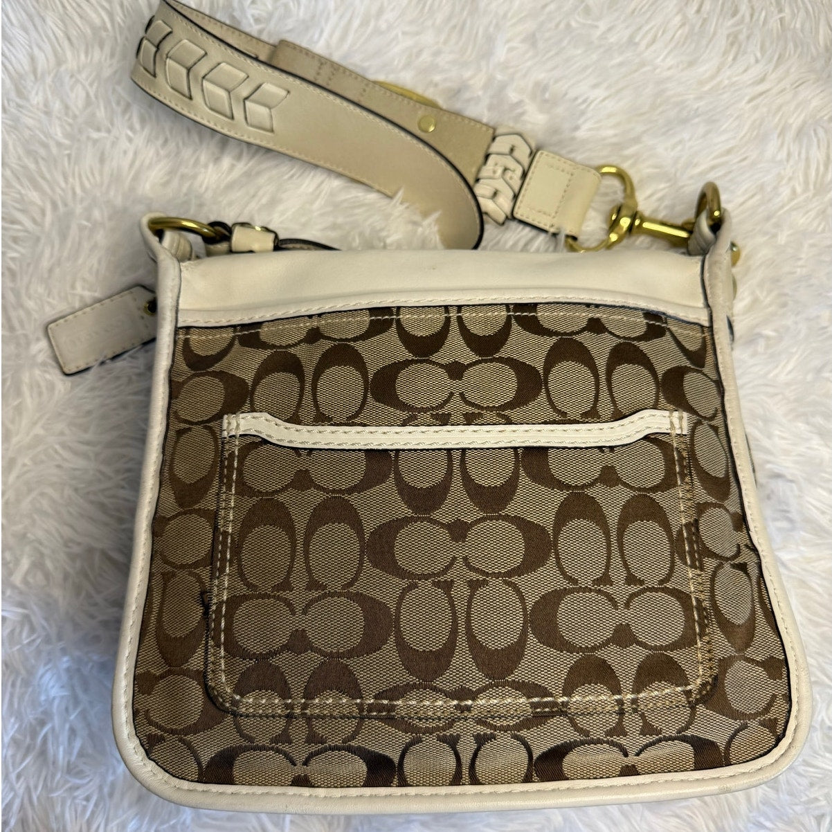 y2k COACH 2007 Bleeker 11434 Brown Bone Canvas Flap Shoulder Bag