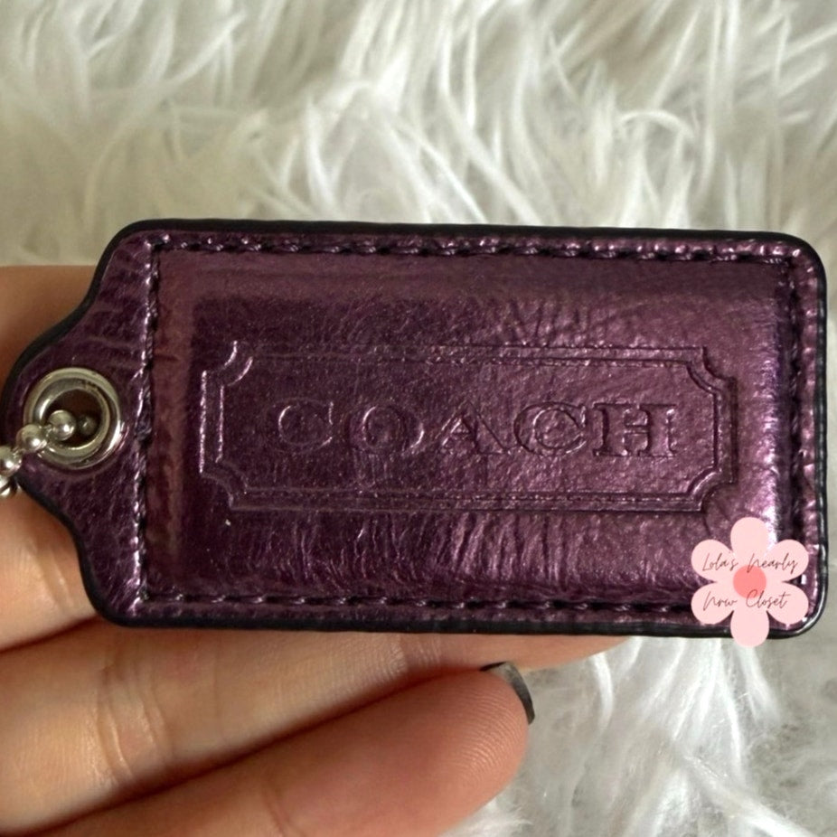 2"  COACH Purple Metallic Fob Bag Charm Hang tag Hangtag
