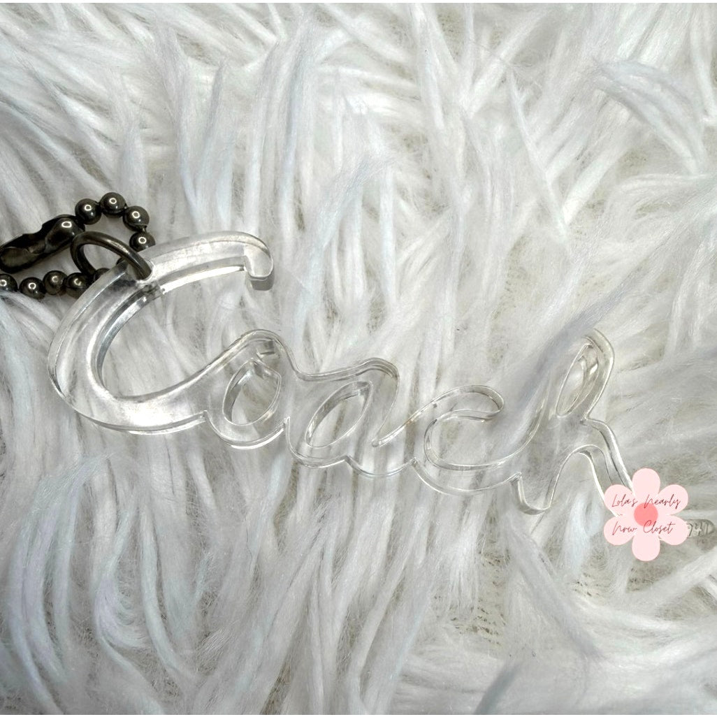 3” COACH Poppy Clear Script Fob Bag Charm Hang tag Hangtag