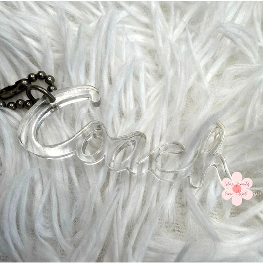 3” COACH Poppy Clear Script Fob Bag Charm Hang tag Hangtag